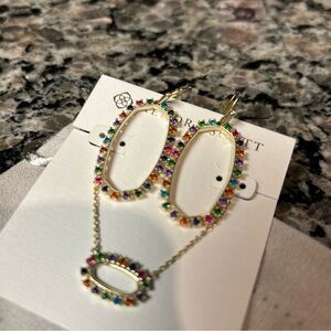 Kendra Scott Gold Multicolor Hoop Earrings and Necklace Open Frame-RARE!